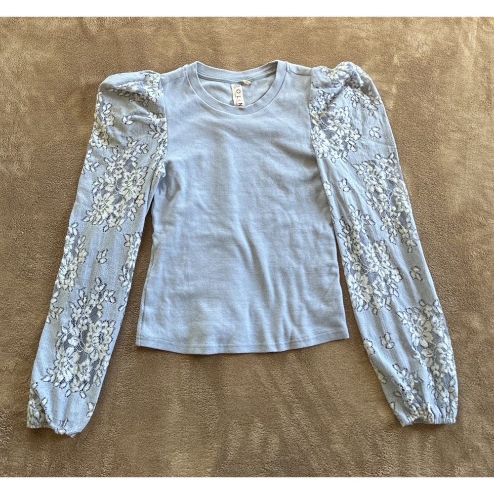 Women's Top XXS Blue Coquette Core Modern Victorian Regency Core Lace Sleeves